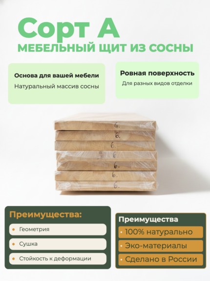 Мебельный щит из сосны 18x200x2000-6000 мм А